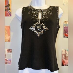 Joseph Black Sleeveless Top with Silver Embellishments